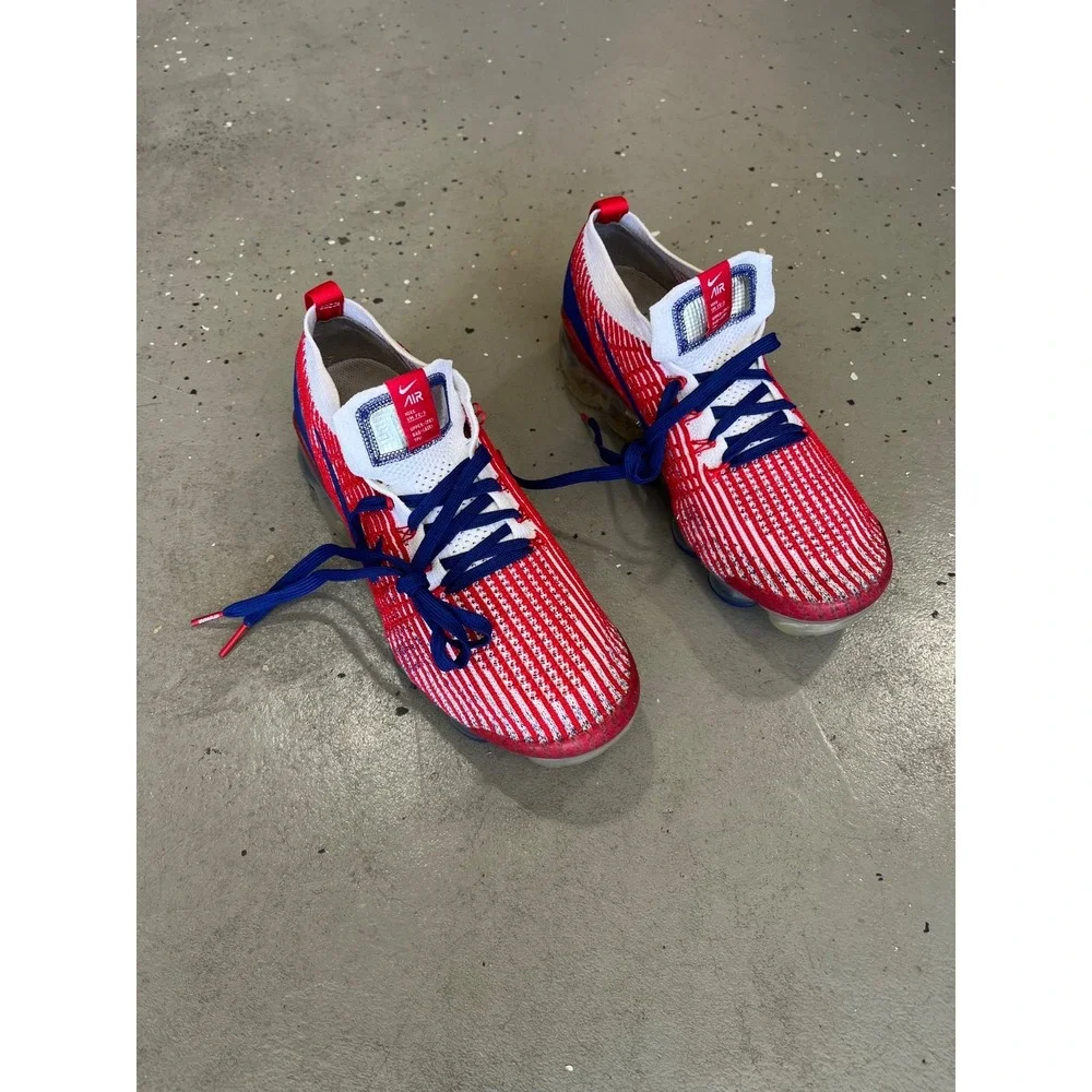 Nike Air Vapormax Flyknit 3 USA Sneakers Mens 9 Red White Blue CW5585-100